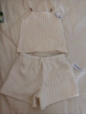 Old Navy Cream Crochet Tank & Shorts Lounge Set